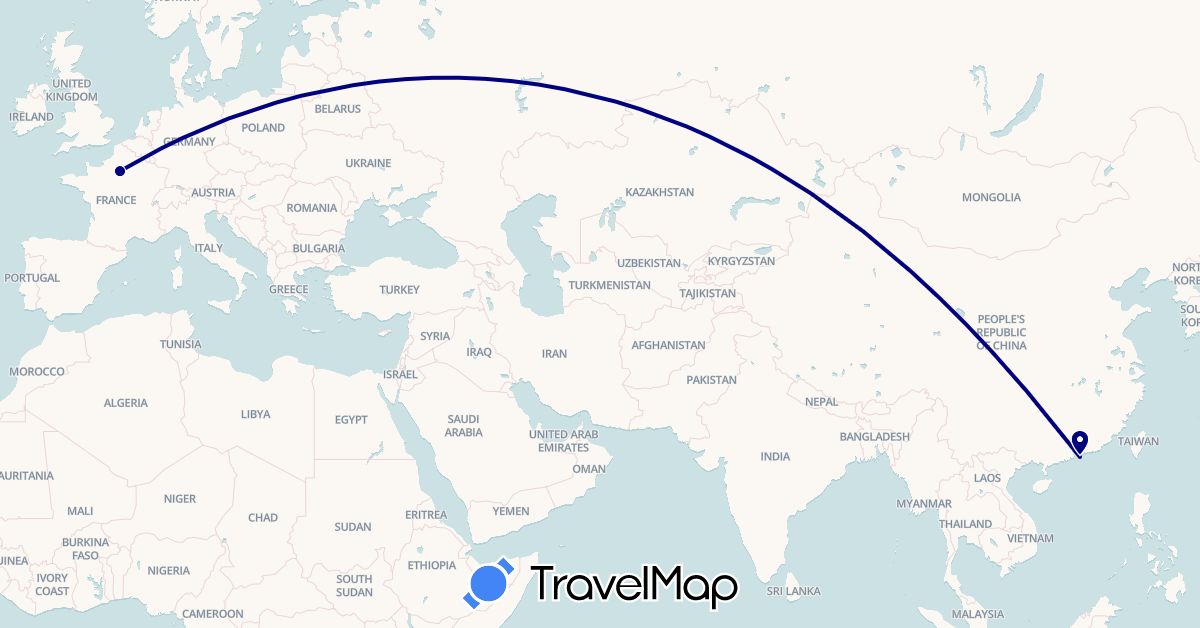 TravelMap itinerary: driving in France, Hong Kong (Asia, Europe)